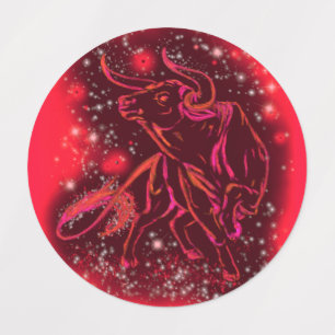 Magic Red Neon Bull Running - Phantastische Sterne Etiketten