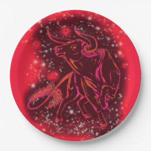 Magic Red Neon Bull Running - Phantastische Sterne Pappteller