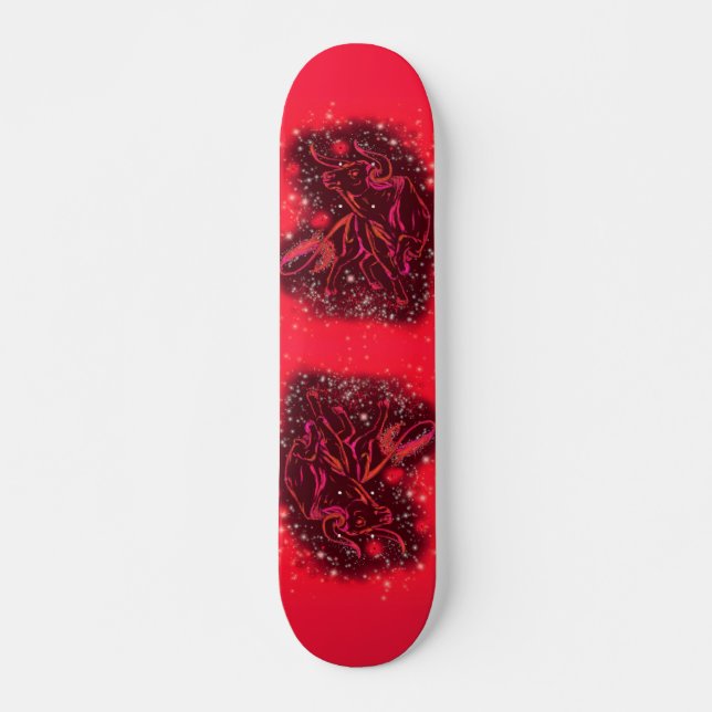 Magic Red Neon Bull Running - Phantastische Sterne Skateboard (Vorne)