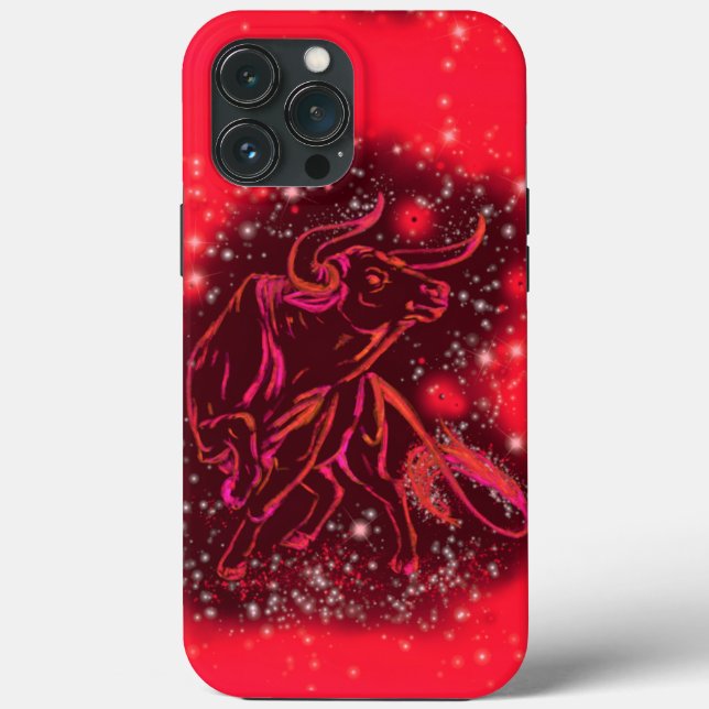 Magic Red Neon Bull Running Phantastische Sternenn Case-Mate iPhone Hülle (Rückseite)