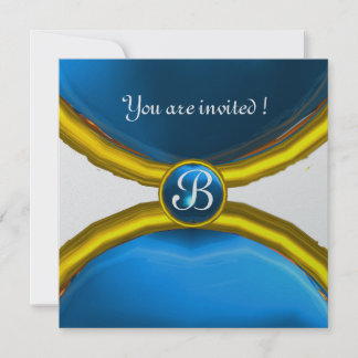 MAGIC RINGS,MONOGRAM Edelstein blau silber Einladung