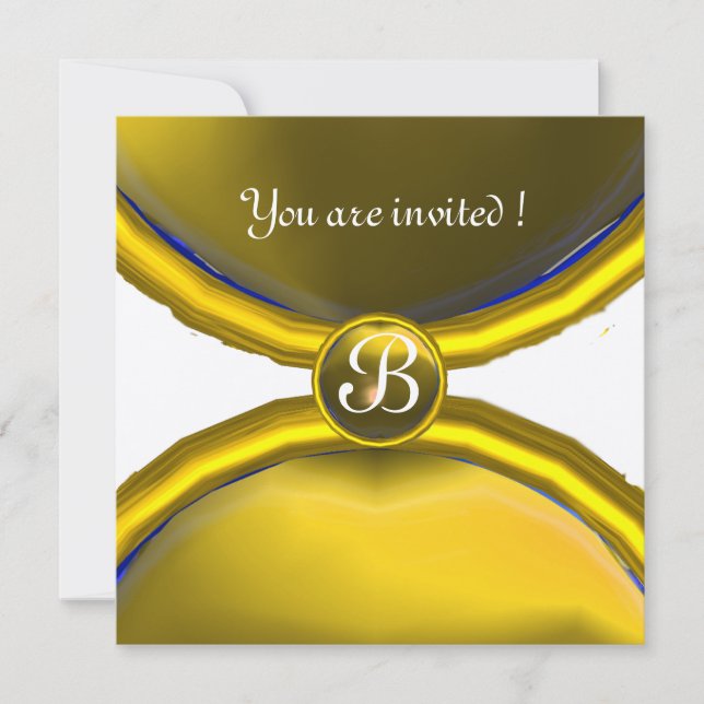 MAGIC RINGS,MONOGRAM Edelstein gelber Champagner Einladung (Vorderseite)
