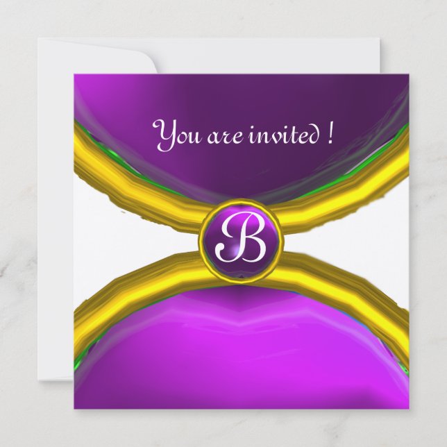 MAGIC RINGS,MONOGRAM Edelstein lila Gold Einladung (Vorderseite)