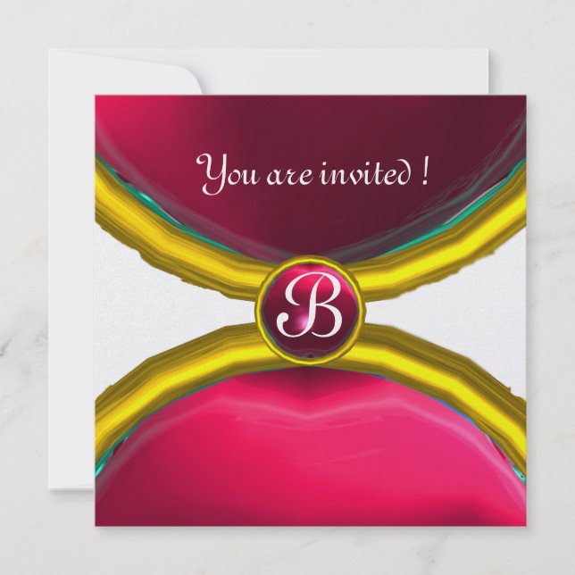 MAGIC RINGS, MONOGRAM-Edelstein, rosa Eis Einladung (Vorderseite)