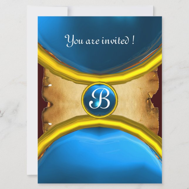 MAGIC RINGS,MONOGRAM Perchester blau Einladung (Vorderseite)