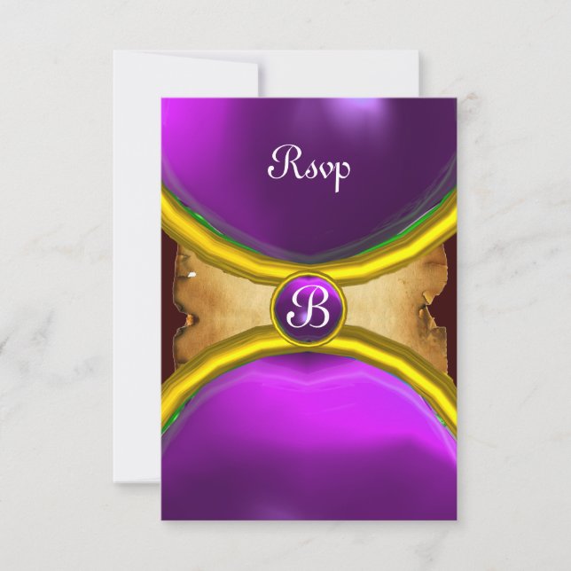 MAGIC RINGS,MONOGRAM Perchment uAwg Edelstein lila Einladung (Vorderseite)
