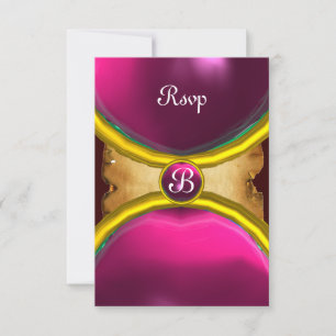 MAGIC RINGS,MONOGRAM Perchment uAwg Edelstein Rosa Einladung