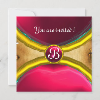 MAGIC RINGS,MONOGRAM Pergament Edelstein pink Einladung