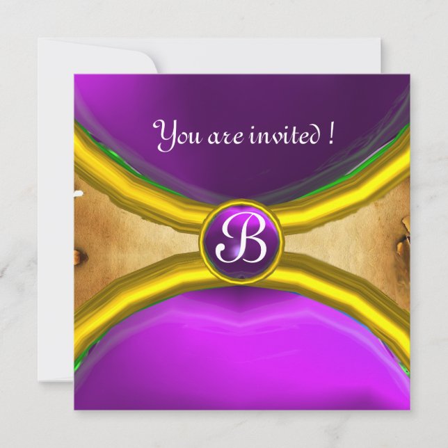 MAGIC RINGS,MONOGRAM Pergament lila Einladung (Vorderseite)