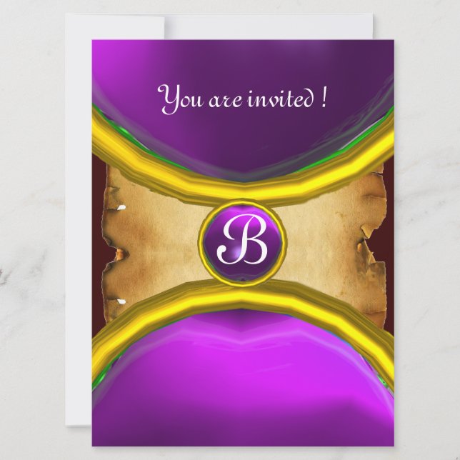 MAGIC RINGS,MONOGRAM Pergament lila Einladung (Vorderseite)