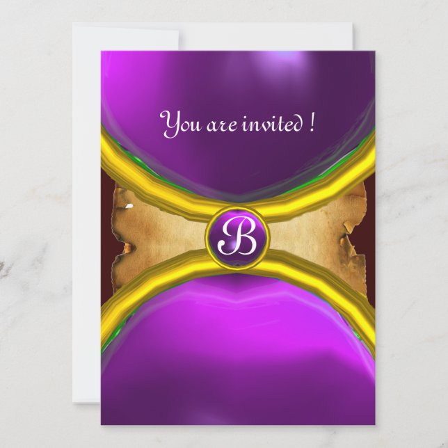 MAGIC RINGS,MONOGRAM Pergament lila Einladung (Vorderseite)