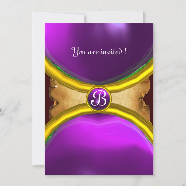 MAGIC RINGS,MONOGRAM Pergament lila Einladung (Vorderseite)