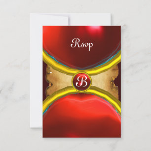 MAGIC RINGS,MONOGRAM Pergament uAwg Edelstein Rot Einladung