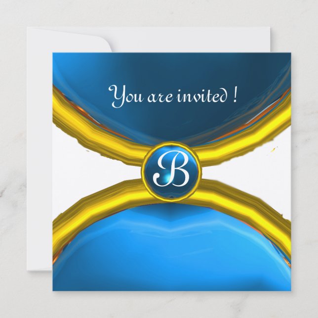 MAGIC RINGS,MONOGRAMM-Edelstein Blauer Champagner Einladung (Vorderseite)