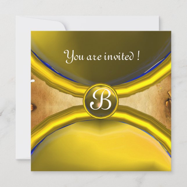 MAGIC RINGS, MONOGRAMM Pergament Gelb Einladung (Vorderseite)