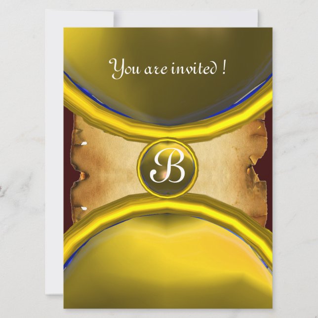 MAGIC RINGS, MONOGRAMM Pergament Gelb Einladung (Vorderseite)