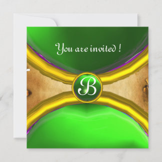 MAGIC RINGS, MONOGRAMM Pergament Grün Einladung