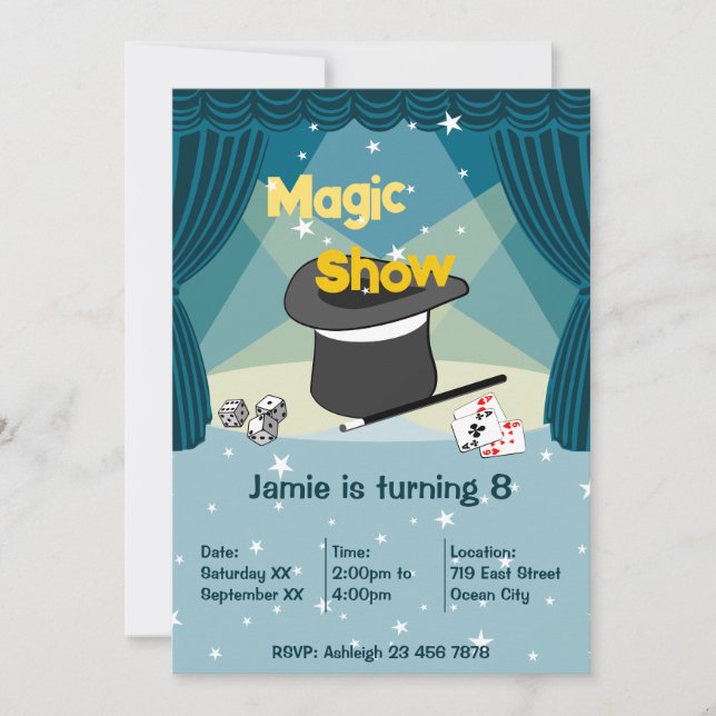 Magic Show Enfants 8e anniversaire de fête Carte d (Devant)