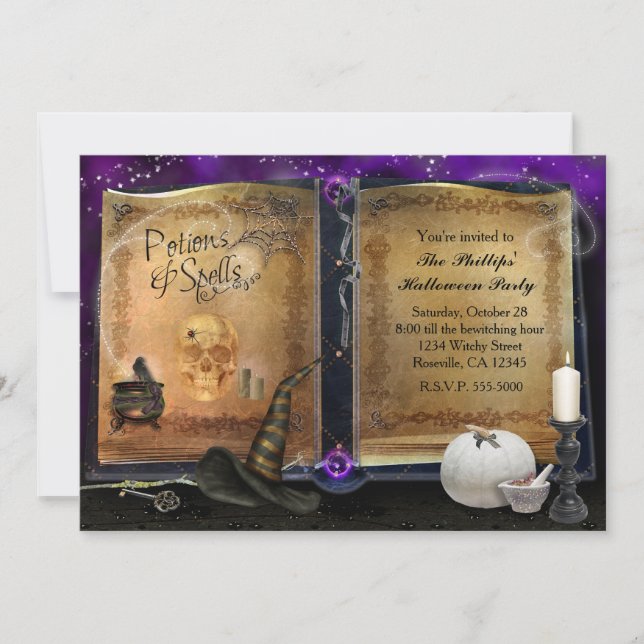 MAGIC SPELL BOOK Halloween Einladung Nr. 2 (Vorderseite)