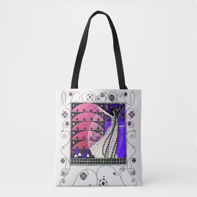 MAGIC SPRING Lila Schwarz-weiße geometrische Wirbe Tasche (Vorderseite)