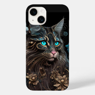 Magic Steampunk Maine Coon cat and Blume Kunst Case-Mate iPhone 14 Hülle