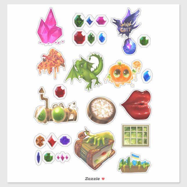 Magic Sticker Pack Kristalle Fantasie Dragon Raven (Blatt)