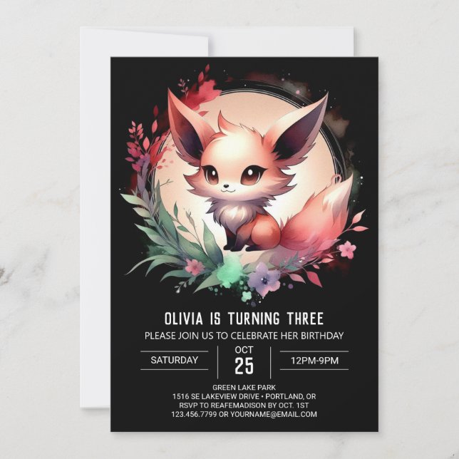 Magic Sweet Fox Geburtstag digital Einladung (Vorderseite)