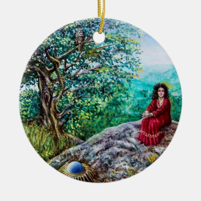 MAGIC TREE / Morgendämmerung in grünem Holz und Da Keramikornament (Vorne)