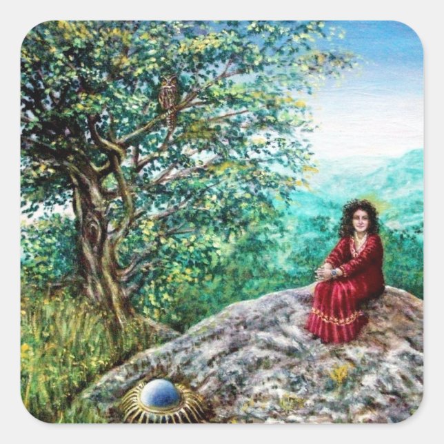 MAGIC TREE / Morgendämmerung in grünem Holz und Da Quadratischer Aufkleber (Vorderseite)