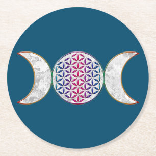 Magic Triple Moon - Spirit Blume des Lebens 2 Runder Pappuntersetzer