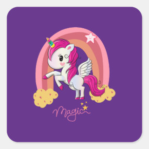 Magic Unicorn Fan Club Quadratischer Aufkleber