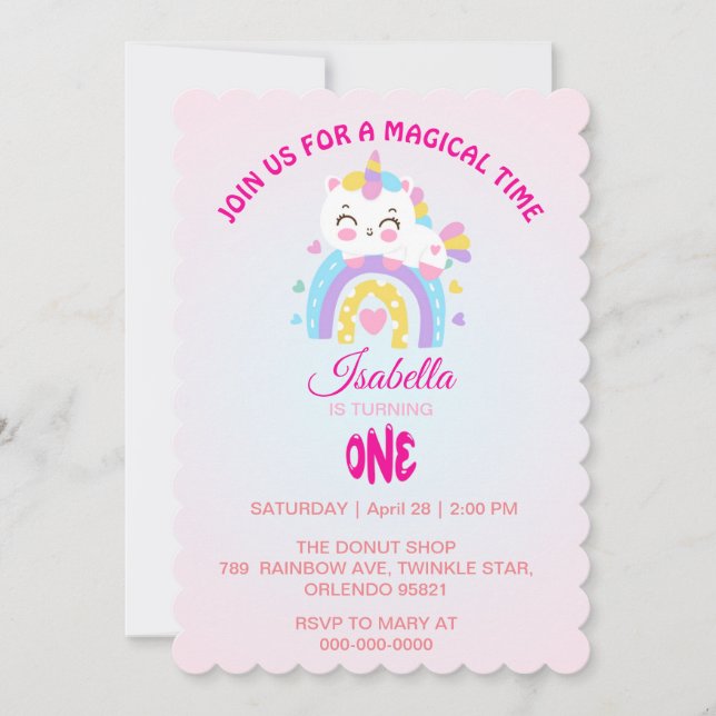 Magic Unicorn Regenbogengradienten 1. Party Einladung (Vorderseite)
