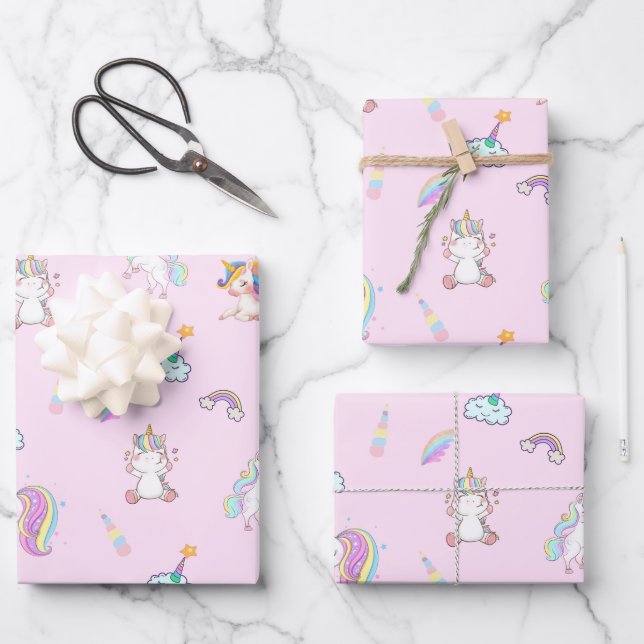 Magic Unicorn Regenbogengradienten 1. Party Geschenkpapier Set (Vorderseite)