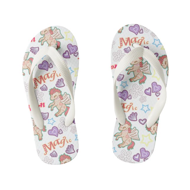 Magic Unicorn Weiß. Kid's Flip Flops (Fußbett)