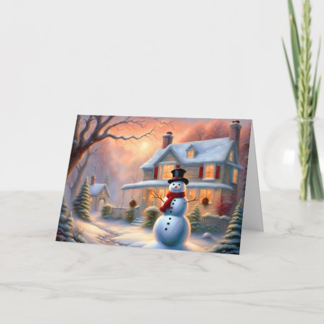 Magic Winter Snowman House Weihnachten Karte (Vorderseite)