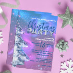 Magic Winter Wonderland Weihnachten Party Einladung<br><div class="desc">Treten Sie ein in ein Winterwunderland mit unserer individuell gestaltbaren Weihnachtszeit-Party Einladung. Das Design besticht durch einen glänzenden Weihnachtsbaum, der das Licht und die Hoffnung der Saison symbolisiert, das Set vor einem faszinierenden Hintergrund in Rosa, lila und Blau. Denken Sie daran, dass diese Einladung an die Bedürfnisse und Ästhetik Ihres...</div>