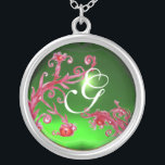 MAGIC WIRBEL in RED Monogram , Green Emerald , Versilberte Kette<br><div class="desc">Elegantes,  einzigartiges und farbenfrohes Design,  Schnörkel ,  Blüten und Blüten im Frühling. Aquarellmalerei mit goldener und silberner Folie .</div>