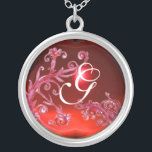 MAGIC WIRBEL IN RED Monogram , Ruby Versilberte Kette<br><div class="desc">Elegantes,  einzigartiges und farbenfrohes Design,  Schnörkel ,  Blüten und Blüten im Frühling. Aquarellmalerei mit goldener und silberner Folie .</div>