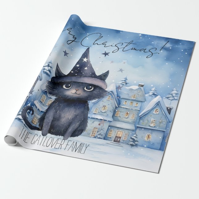 Magic Wizard Cat Watercolor Weihnachten Geschenkpapier (Ungerollt)