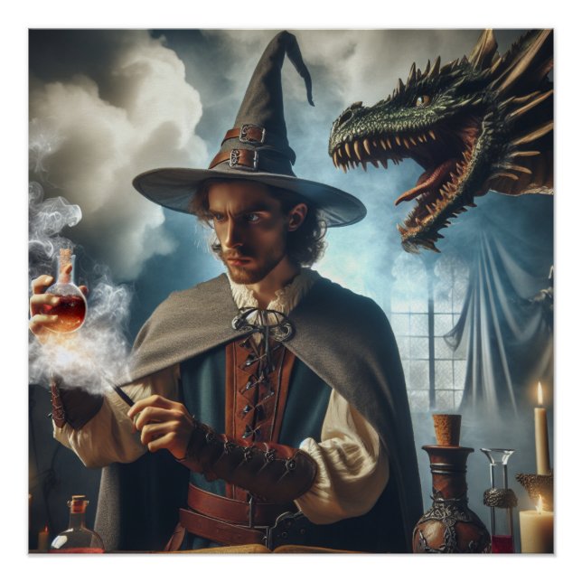 Magic Wizard Dragon Fantasy Art Poster (Vorderseite)