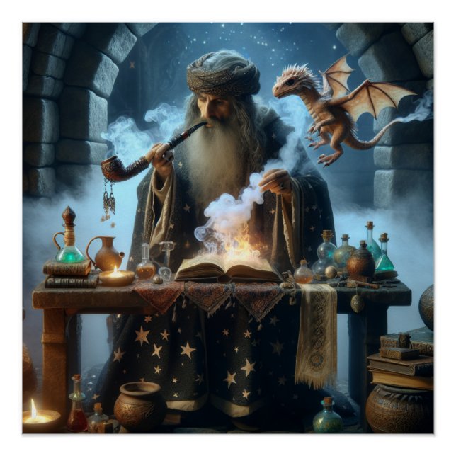 Magic Wizard Dragon Fantasy Art Poster (Vorderseite)