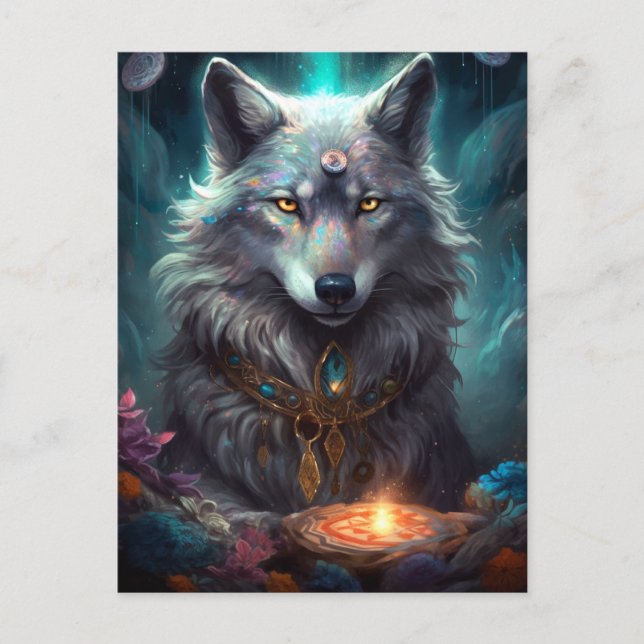 Magic Wolf Fantasy Art Postkarte (Vorderseite)