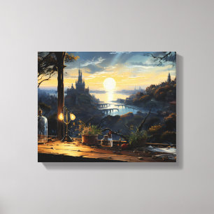 Magic Workshop Bench Über der Fantasy Bay Leinwanddruck