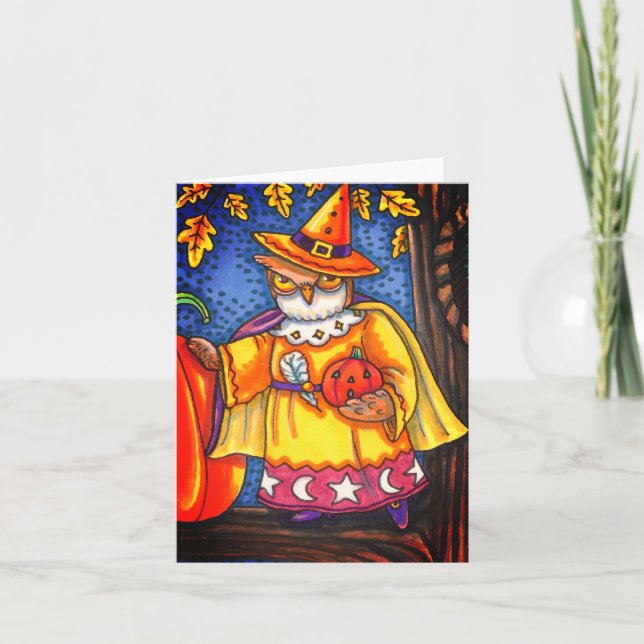 MAGIC-ZAUBER UND HALLOWEEN HOOTS, OWL WIZARD Hinwe Karte (Vorderseite)