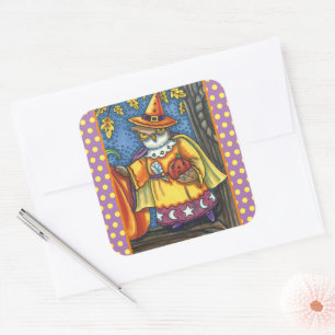 MAGIC ZAUBER UND HALLOWEEN HOOTS, OWL WIZARD QUADRATISCHER AUFKLEBER