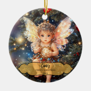 Magical Baby Boy Fairy Wings in einem Weihnachtsba Keramik Ornament