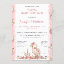 Magical Baby Swan Princess Pink Floral Baby Dusche Einladung