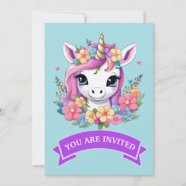 Magical Baby Unicorn mit Blume Einladung