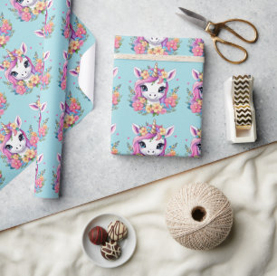 Magical Baby Unicorn mit Blume Geschenkpapier