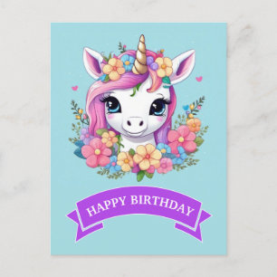 Magical Baby Unicorn mit Blume Postkarte